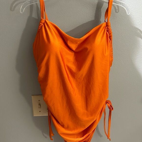 Metallic SideRuched HighLeg Cheeky OnePiece Swimsuit FeNoelxTarget Orange NWT 1X - Picture 11 of 16
